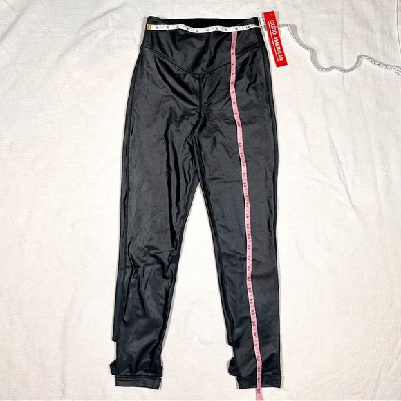 Good American Liquid Cross Over Faux Leather Leggings Black NWT 2 High Rise - Picture 7 of 7